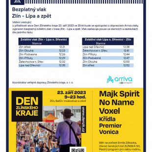 Leták DZK vlak Lípa - Zlín